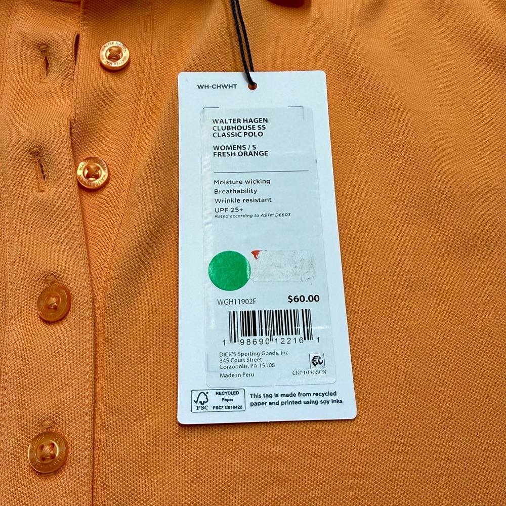 NEW Walter Hagen Clubhouse Womens Small Fresh Orange SS Classic Polo Golf Shirt - Picture 6 of 8